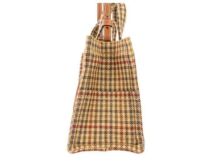 Céline Borsa a Spalla Celine Triomphe Logo Small Cabas Thais in Tweed Marrone Beige - vista 4