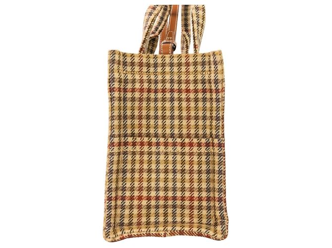 Céline Borsa a Spalla Celine Triomphe Logo Small Cabas Thais in Tweed Marrone Beige - vista 5