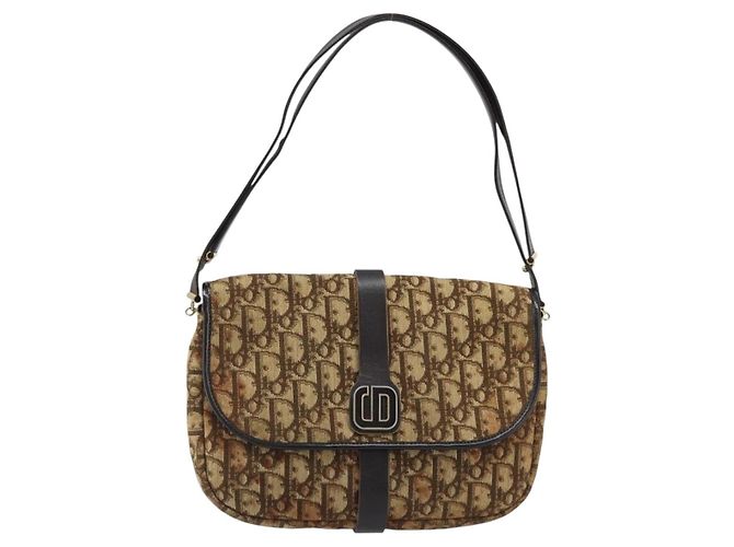 Borsa a Spalla in Tela Trotter Christian Dior Beige Oro Auth YKZ051 - vista 2