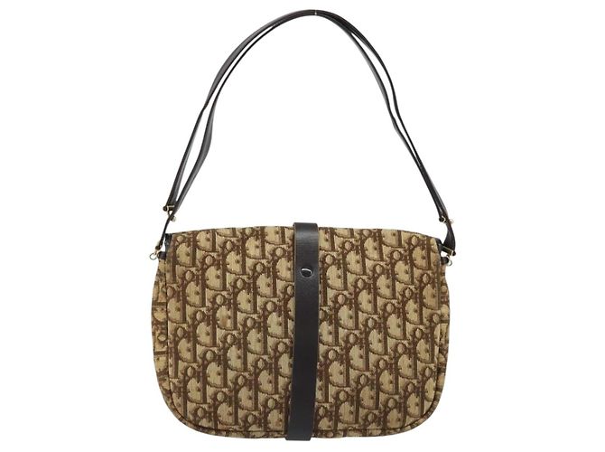 Borsa a Spalla in Tela Trotter Christian Dior Beige Oro Auth YKZ051 - vista 3