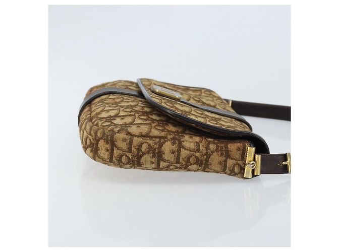 Borsa a Spalla in Tela Trotter Christian Dior Beige Oro Auth YKZ051 - vista 4