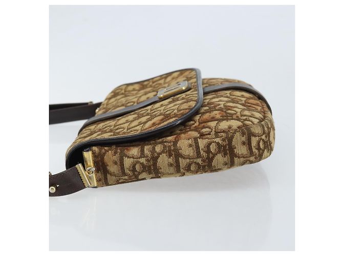Borsa a Spalla in Tela Trotter Christian Dior Beige Oro Auth YKZ051 - vista 5