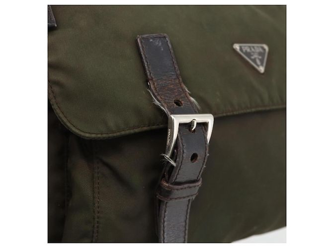 Bolsa de Ombro PRADA Nylon Caqui Prata Autêntica 174309 - vista 14
