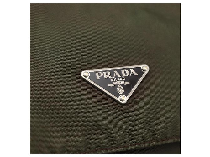 Bolsa de Ombro PRADA Nylon Caqui Prata Autêntica 174309 - vista 16