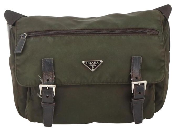 Bolsa de Ombro PRADA Nylon Caqui Prata Autêntica 174309 - vista 2