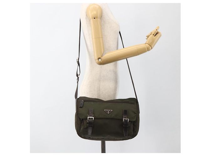 Bolsa de Ombro PRADA Nylon Caqui Prata Autêntica 174309 - vista 29