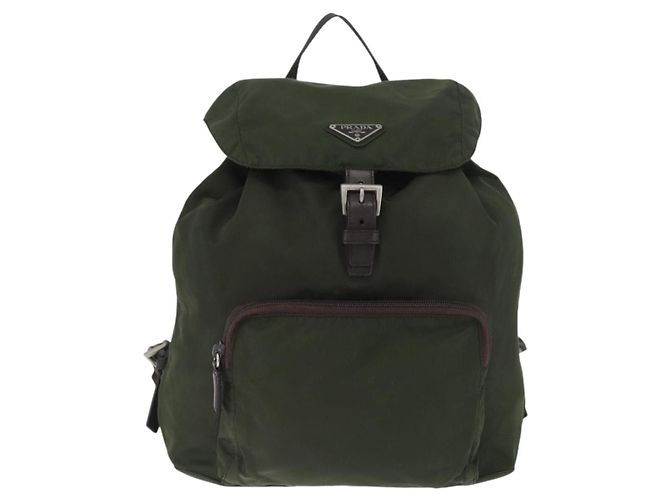 PRADA Backpack Nylon Khaki Silver Auth ARZ693 Silvery - view 2