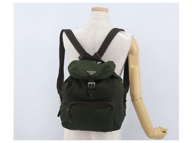 PRADA Backpack Nylon Khaki Silver Auth ARZ693 Silvery - view 31
