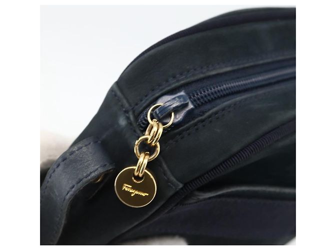 Borsa a Spalla Vala in Camoscio Blu Navy e Oro Auth BA11994 di Salvatore Ferragamo D'oro - vista 14