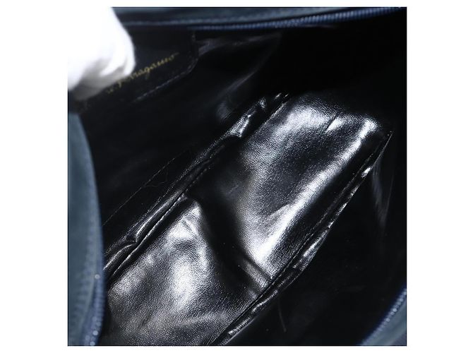 Borsa a Spalla Vala in Camoscio Blu Navy e Oro Auth BA11994 di Salvatore Ferragamo D'oro - vista 16