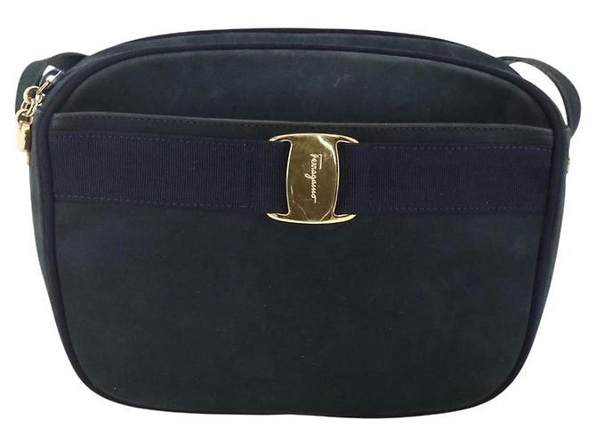 Borsa a Spalla Vala in Camoscio Blu Navy e Oro Auth BA11994 di Salvatore Ferragamo D'oro - vista 2