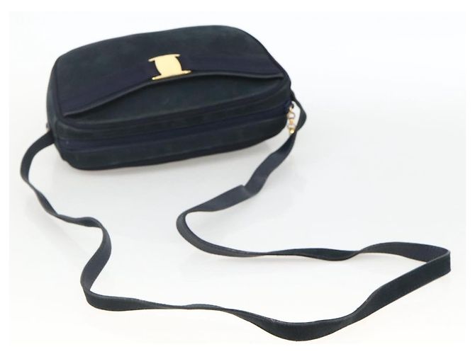 Borsa a Spalla Vala in Camoscio Blu Navy e Oro Auth BA11994 di Salvatore Ferragamo D'oro - vista 7