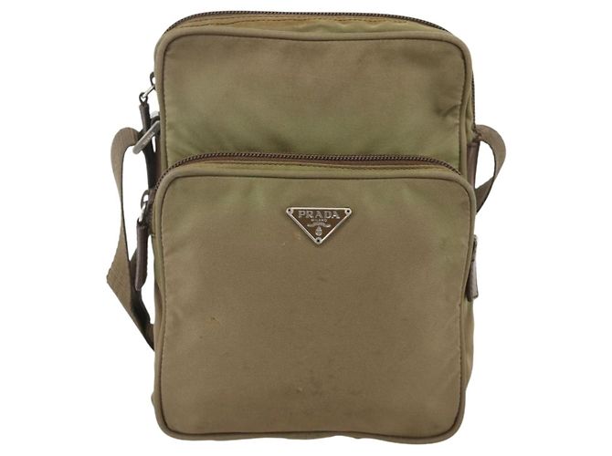 PRADA Schultertasche Nylon Khaki Silber Authentisch ARZ817 - Ansicht 2