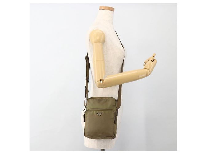 PRADA Schultertasche Nylon Khaki Silber Authentisch ARZ817 - Ansicht 24