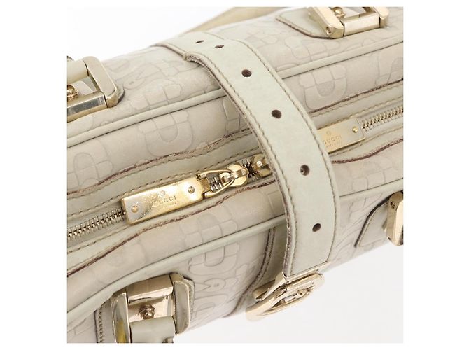 Borsa a mano Horsebit in pelle bianca e oro GUCCI 145770 Auth bs34368 Bianco D'oro - vista 14