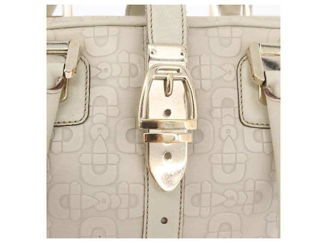 Borsa a mano Horsebit in pelle bianca e oro GUCCI 145770 Auth bs34368 Bianco D'oro - vista 15