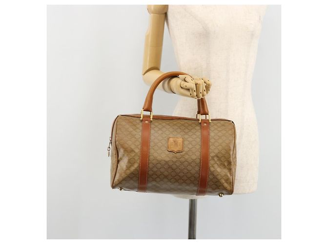 Céline Borsa Boston in tela Macadam CELINE PVC Beige Oro Auth INZ011 D'oro - vista 24