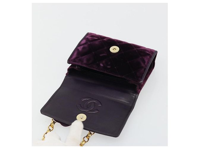 CHANEL Borsa a Spalla Matelassé Catena Camelia Velluto Viola Oro CC Auth YKZ1012V D'oro Porpora - vista 14