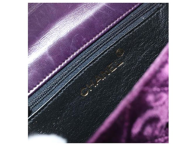 CHANEL Borsa a Spalla Matelassé Catena Camelia Velluto Viola Oro CC Auth YKZ1012V D'oro Porpora - vista 16