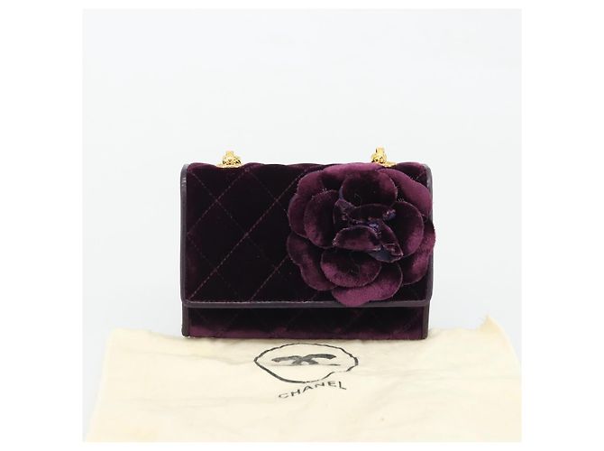 CHANEL Borsa a Spalla Matelassé Catena Camelia Velluto Viola Oro CC Auth YKZ1012V D'oro Porpora - vista 23
