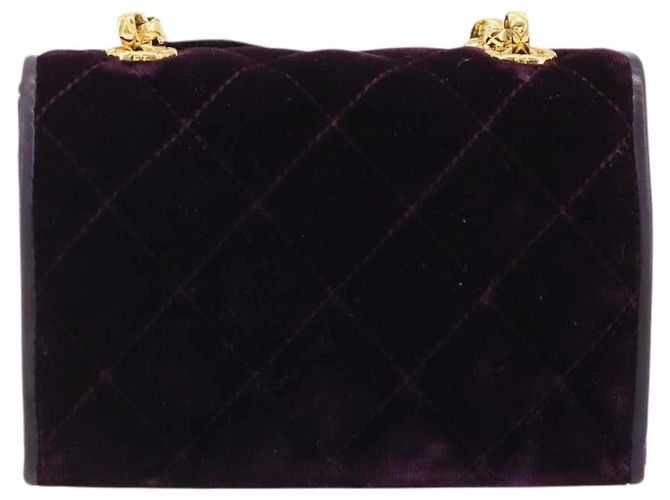 CHANEL Borsa a Spalla Matelassé Catena Camelia Velluto Viola Oro CC Auth YKZ1012V D'oro Porpora - vista 3