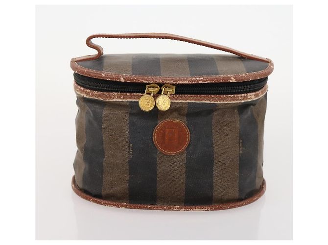 Pequin Fendi Chloe Borsa a Mano in Tela Pecan in Pelle 4 Pezzi Nero Marrone Auth BSZ448 - vista 14