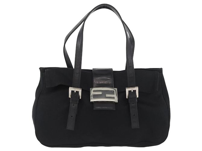 Borsa a mano FENDI Mamma Baguette in nylon nero argento Auth YKZ1005 - vista 2