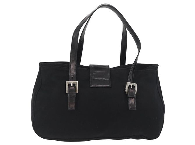 Borsa a mano FENDI Mamma Baguette in nylon nero argento Auth YKZ1005 - vista 3
