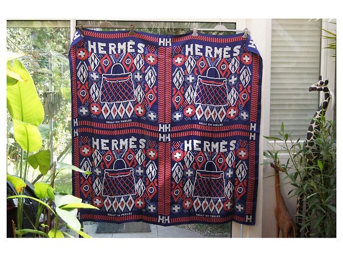 Hermès Lenço Gigante Kelly em Pérolas 140x140 de seda Multicor - vista 11