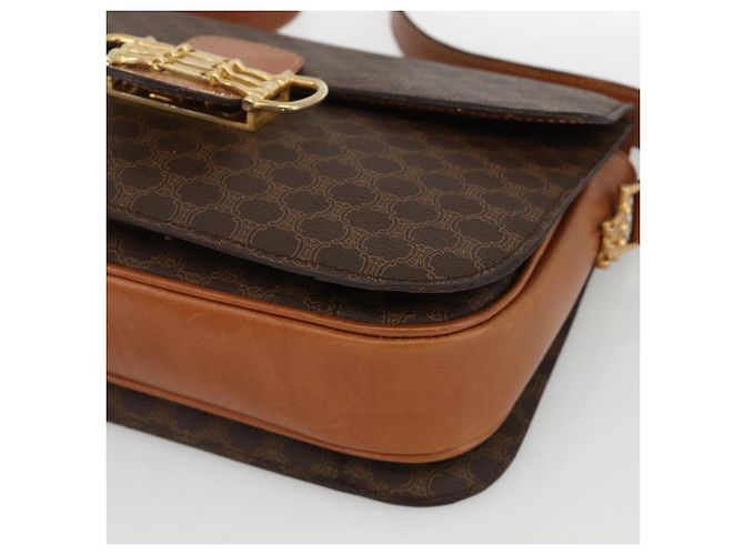 Céline Borsa a spalla in tela Macadam Horsebit CELINE in pelle PVC marrone e oro Auth YKZ475 D'oro - vista 10
