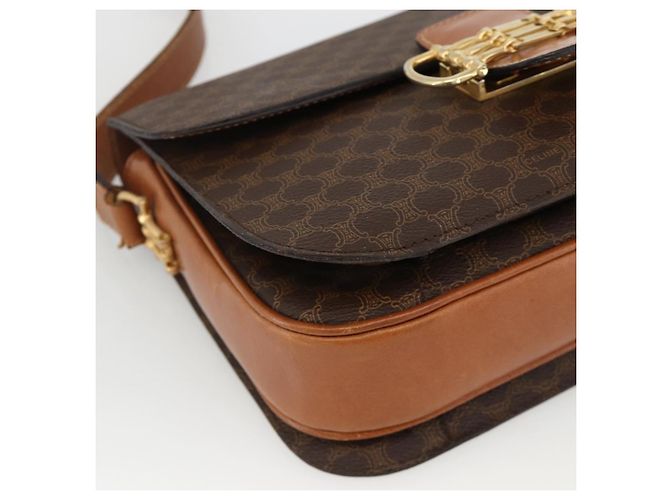 Céline Borsa a spalla in tela Macadam Horsebit CELINE in pelle PVC marrone e oro Auth YKZ475 D'oro - vista 11