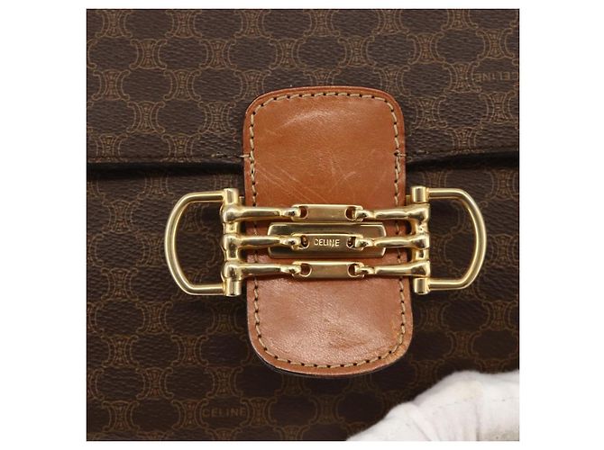 Céline Borsa a spalla in tela Macadam Horsebit CELINE in pelle PVC marrone e oro Auth YKZ475 D'oro - vista 14