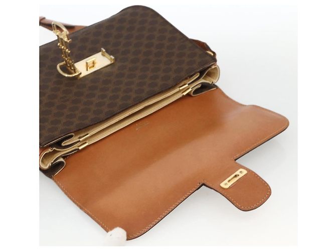 Céline Borsa a spalla in tela Macadam Horsebit CELINE in pelle PVC marrone e oro Auth YKZ475 D'oro - vista 15