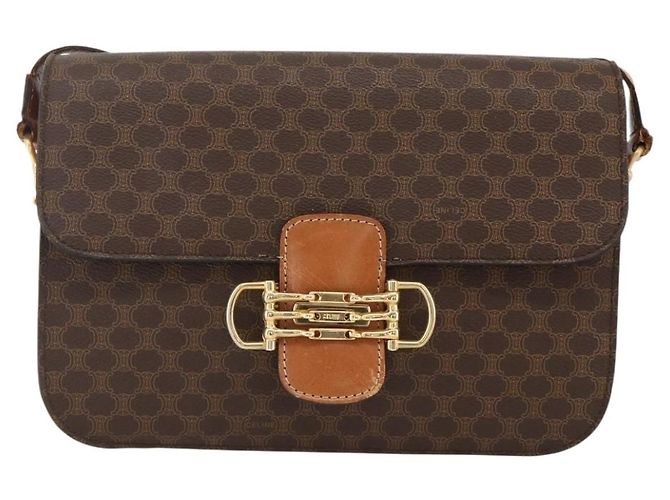 Céline Borsa a spalla in tela Macadam Horsebit CELINE in pelle PVC marrone e oro Auth YKZ475 D'oro - vista 2