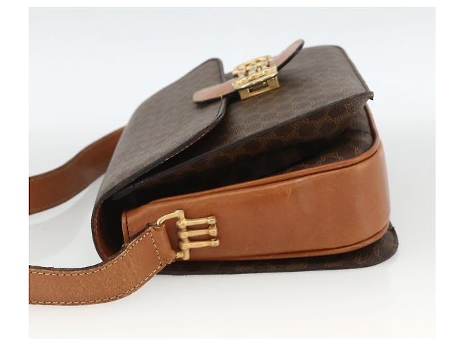 Céline Borsa a spalla in tela Macadam Horsebit CELINE in pelle PVC marrone e oro Auth YKZ475 D'oro - vista 4