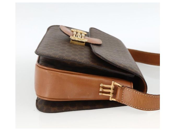 Céline Borsa a spalla in tela Macadam Horsebit CELINE in pelle PVC marrone e oro Auth YKZ475 D'oro - vista 5