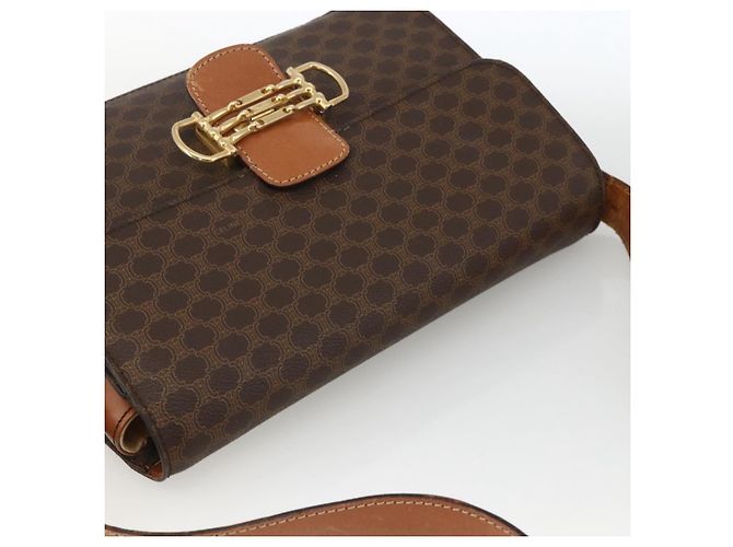 Céline Borsa a spalla in tela Macadam Horsebit CELINE in pelle PVC marrone e oro Auth YKZ475 D'oro - vista 6
