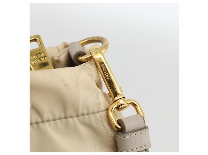 PRADA Borsa a Mano Nylon 2way Beige Oro Auth INZ076A D'oro - vista 16
