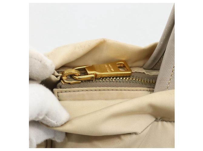 PRADA Borsa a Mano Nylon 2way Beige Oro Auth INZ076A D'oro - vista 18
