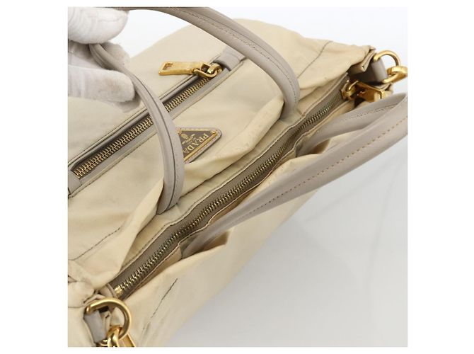 PRADA Borsa a Mano Nylon 2way Beige Oro Auth INZ076A D'oro - vista 6