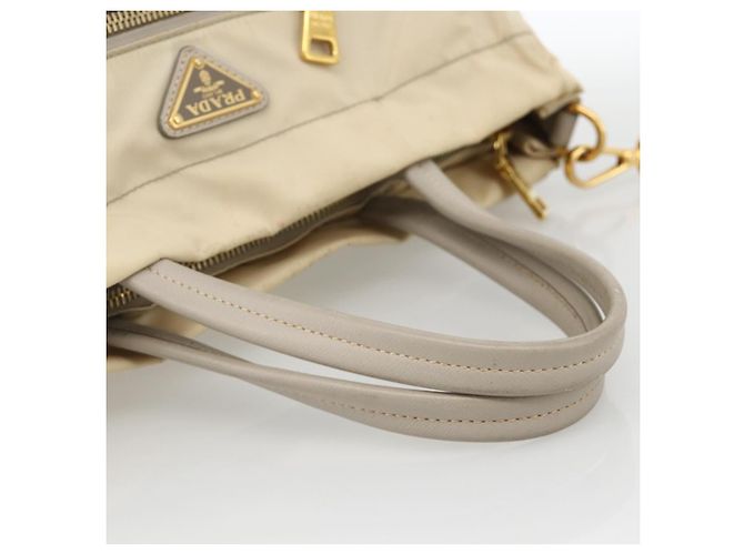 PRADA Borsa a Mano Nylon 2way Beige Oro Auth INZ076A D'oro - vista 7