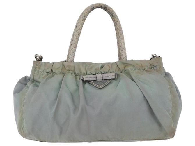 PRADA Borsa a Mano Nylon 2 in 1 Verde Argento Auth YKZ274 - vista 2