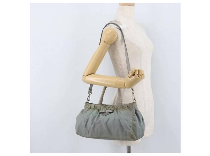 PRADA Borsa a Mano Nylon 2 in 1 Verde Argento Auth YKZ274 - vista 26