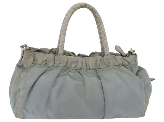 PRADA Borsa a Mano Nylon 2 in 1 Verde Argento Auth YKZ274 - vista 3