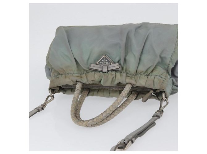 PRADA Borsa a Mano Nylon 2 in 1 Verde Argento Auth YKZ274 - vista 6