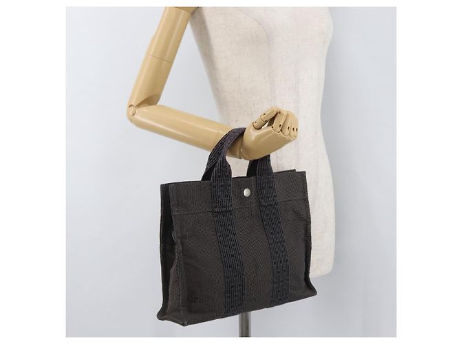 Hermès HERMES Handtasche Her Line Canvas Grau Auth YKZ1002 Braun - Ansicht 22