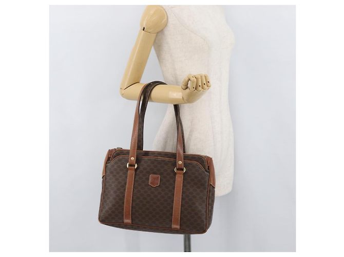 Céline Borsa a mano in tela Macadam CELINE in pelle PVC marrone oro Auth ka3666 D'oro - vista 23