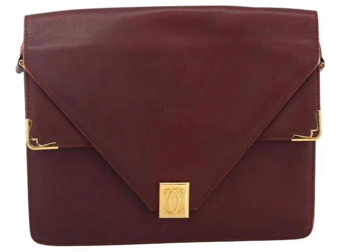 Borsa a Spalla CARTIER in Pelle 2 Set Bordeaux Beige Auth 164635 Bordò - vista 2