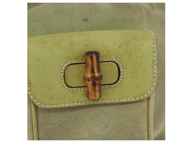 Bamboo Zaino in Bambù GUCCI Camoscio Verde Oro 003 2058 0030 Auth AMZ374 D'oro - vista 18