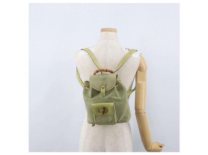 Bamboo Zaino in Bambù GUCCI Camoscio Verde Oro 003 2058 0030 Auth AMZ374 D'oro - vista 28